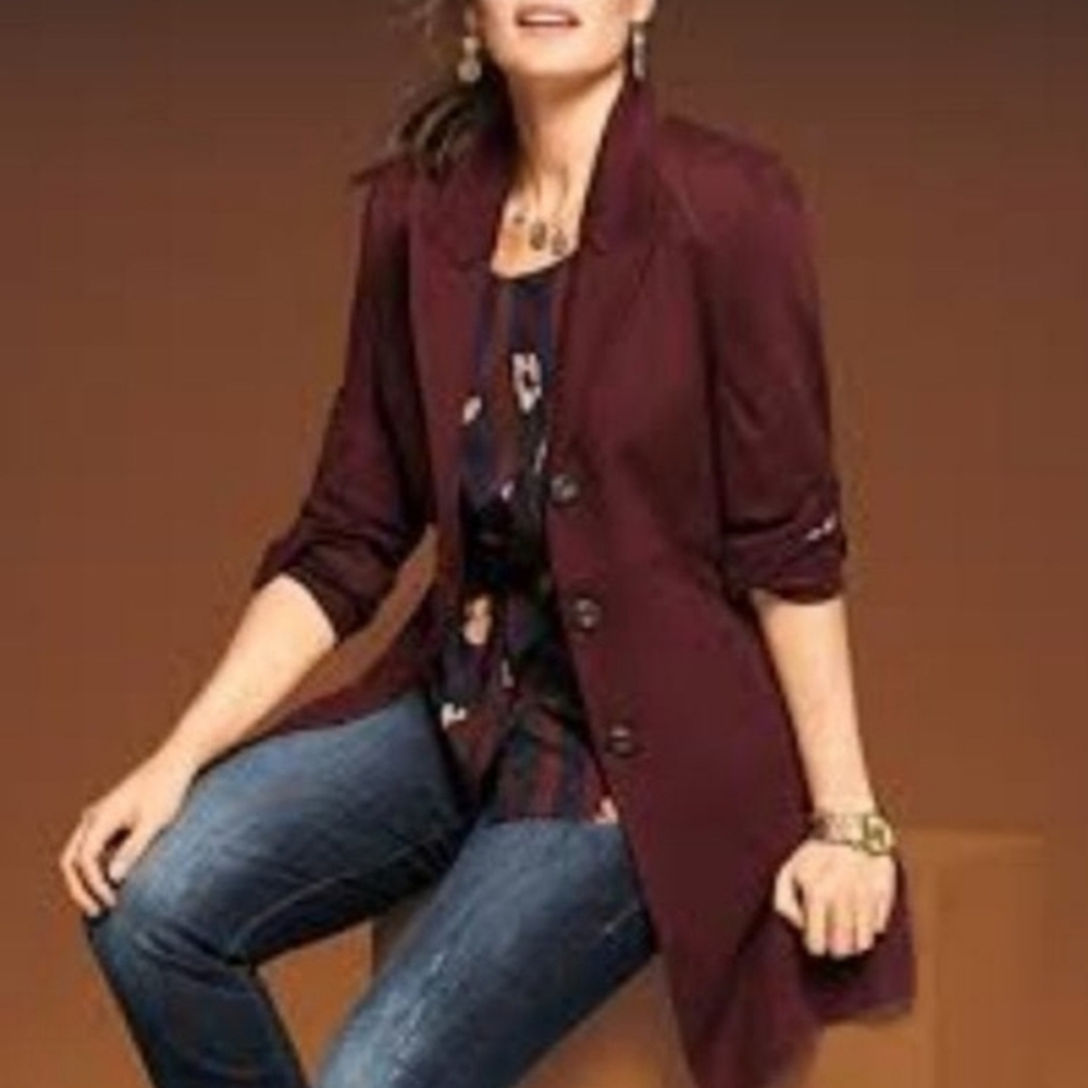 CAbi The Boss Maroon Fall Trench Coat Size M